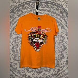 Ed Hardy Vibrant Orange Tee with Tiger Graphic